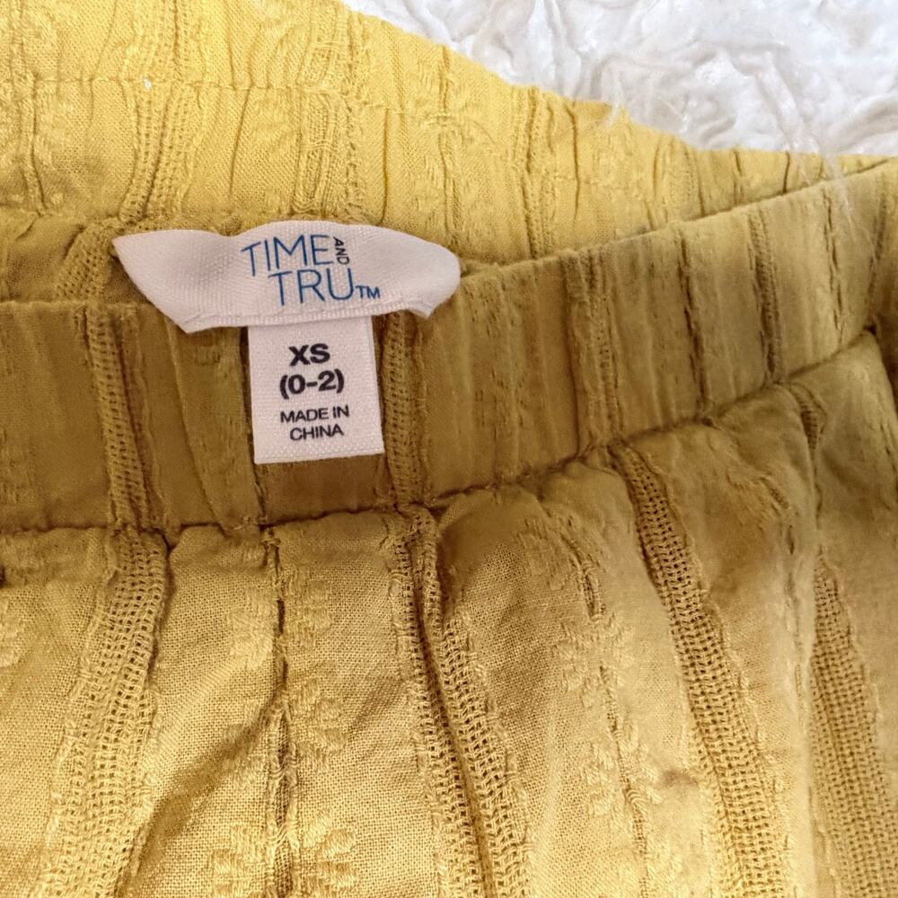 Time and Tru Mustard Yellow Boho Ruffle Mini Skirt XS 0-2 Elastic Waist